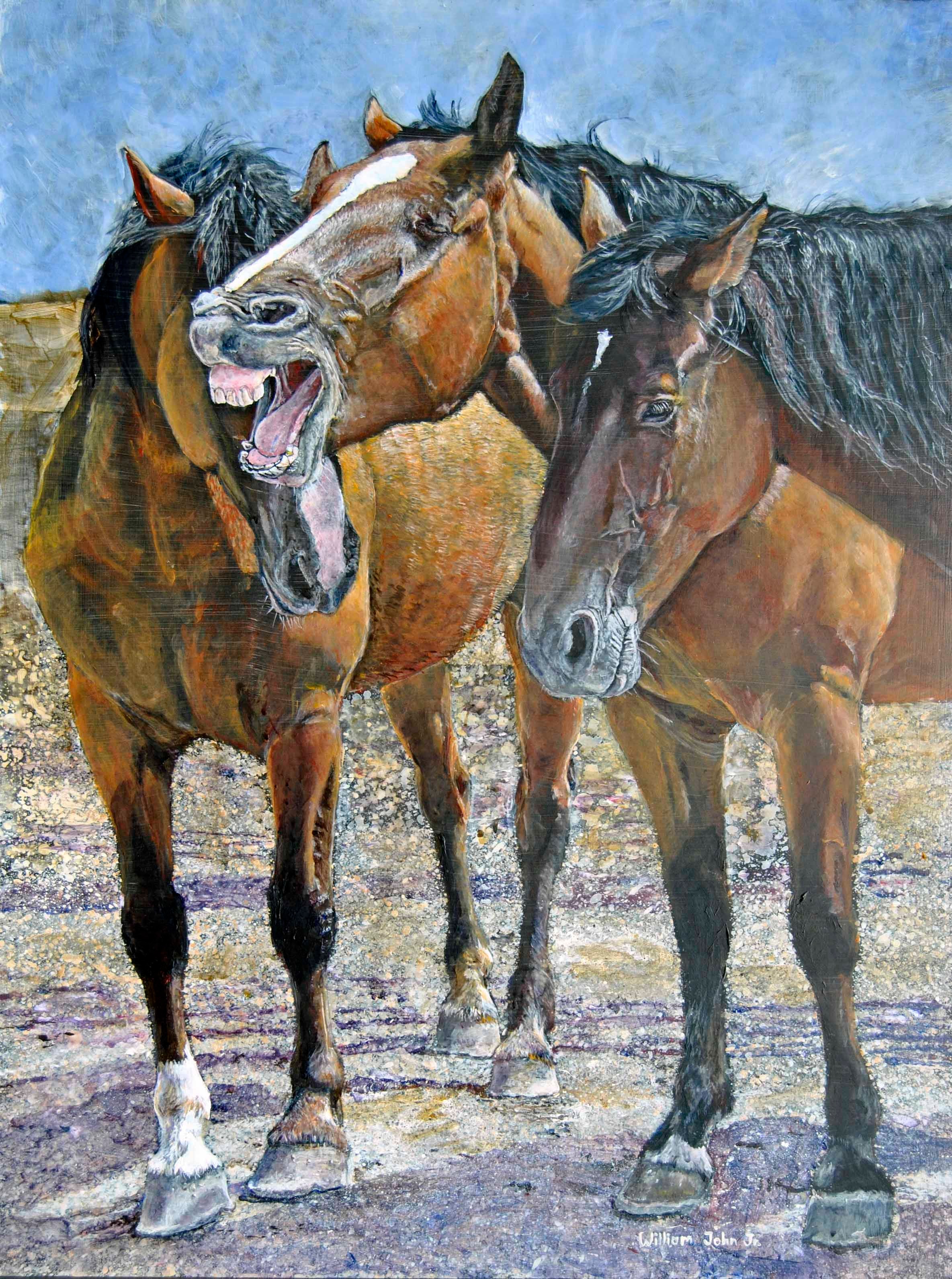 Two horses standing together — painting by William John Jr.